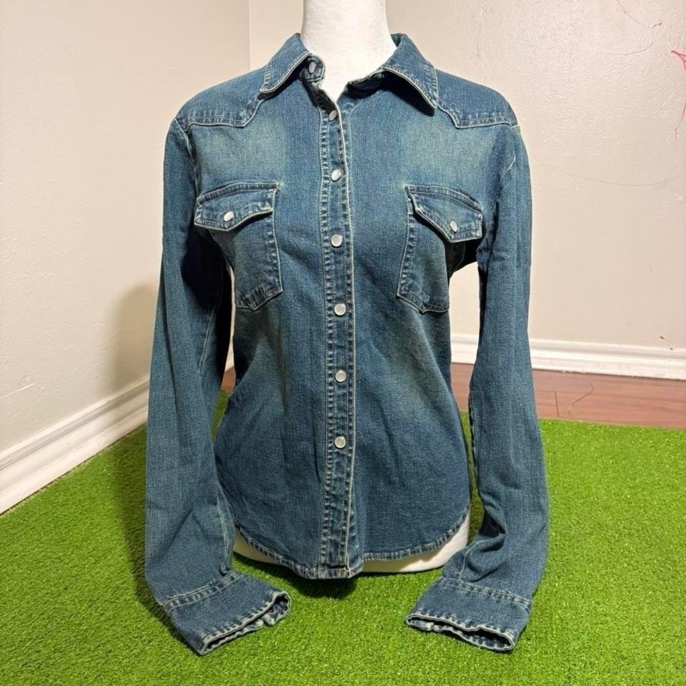 Vintage‎ Y2K Y Not Flirt Western Equestrian Pearl Snap Denim Button Up Womens M
